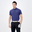 【LE COQ SPORTIF 公雞】高爾夫系列 男款藏青色素面簡約高機能抗UV短袖立領衫 QGT2J234