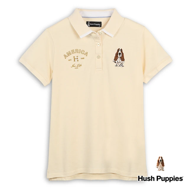 Hush Puppies 女裝 POLO衫 經典HP造型繡花刺繡狗短袖POLO衫(淺卡其 / 43201106)