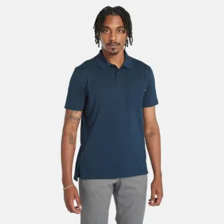 【Timberland】男款深寶石藍口袋Polo衫(A5QJ6433)
