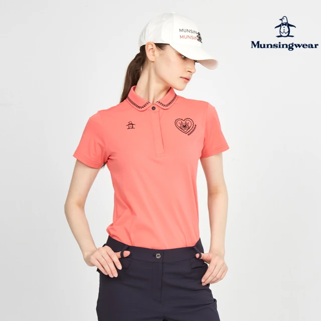 Munsingwear 企鵝牌 女款粉橘色日本製特色衣領輕薄彈性短袖POLO衫 MLTT2A04