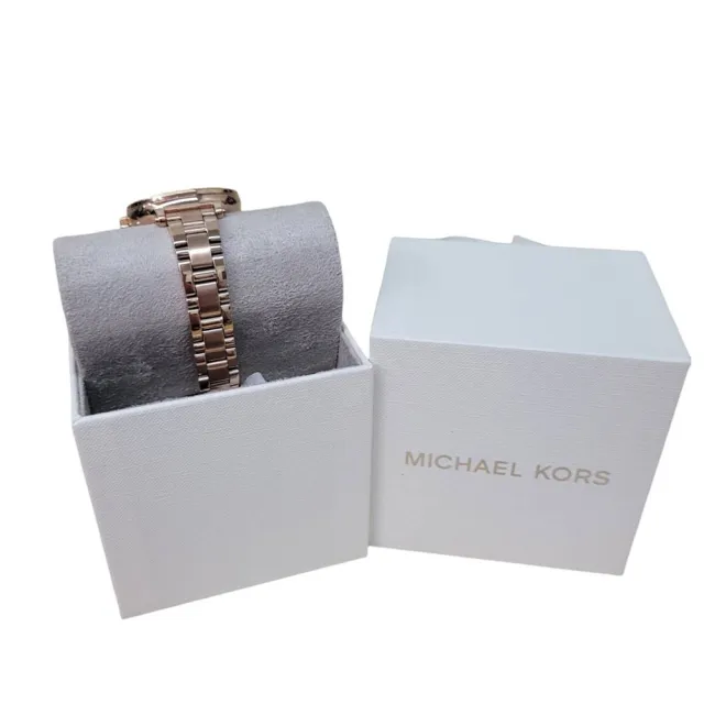 【Michael Kors】Michael Kors 經典大LOGO晶鑽手錶玫瑰金禮盒組(贈原廠紙袋父親節七夕情人節)