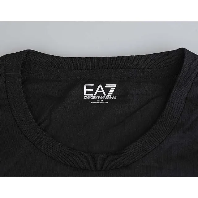 【EMPORIO ARMANI】EMPORIO ARMANI胸前LOGO貼布棉質短袖T恤(男款/黑x白)