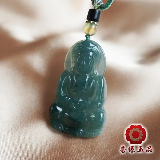 【喜緣玉品】觀音 天然翡翠A貨 滿綠 玉觀音玉墜(開運風水)