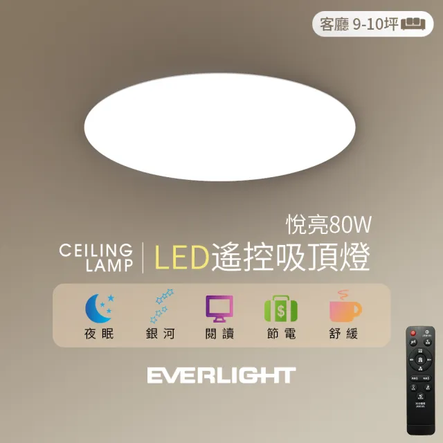 【Everlight 億光】悅亮80W LED遙控吸頂燈(適用9-10坪)