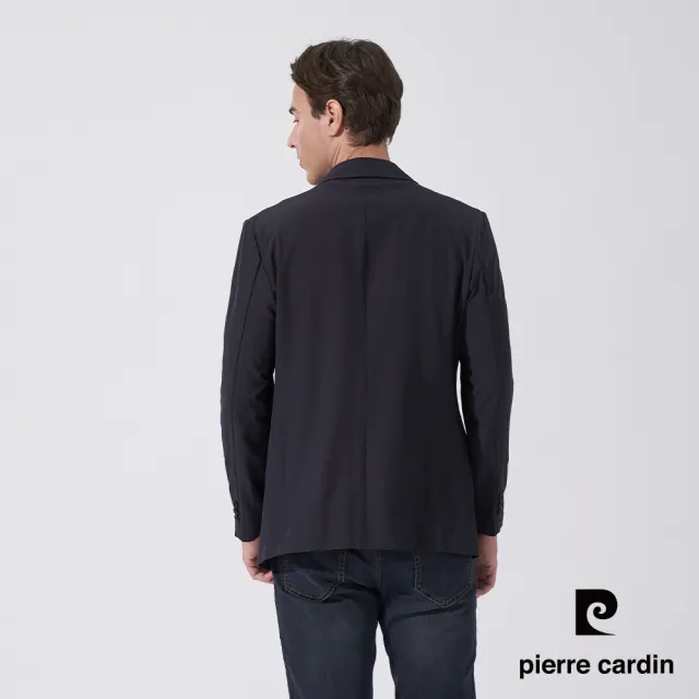 【pierre cardin 皮爾卡登】商務休閒 男款 時尚素面彈力休閒西裝外套-丈青色(5247571-38)