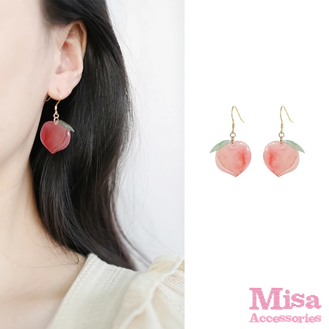 MISA 韓國設計愛心水蜜桃氣質造型夾式耳環(無耳洞耳環 耳夾 夾式耳環)