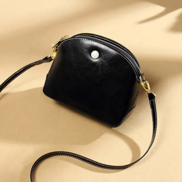 【巴黎精品】真牛皮側背包真皮包包單肩背包托特包手提包女包包(復古簡約貝殼包4色a1em32)