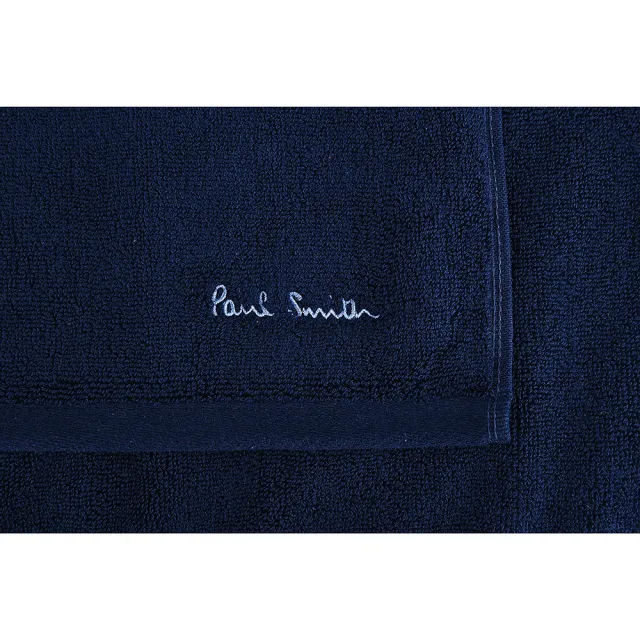 【Paul Smith】刺繡草寫LOGO純棉彩直條紋飾邊毛巾(大/海軍藍x彩)