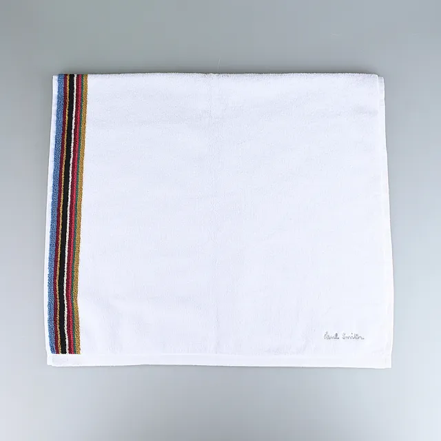 【Paul Smith】刺繡草寫LOGO純棉彩直條紋飾邊毛巾三件組(白x彩)