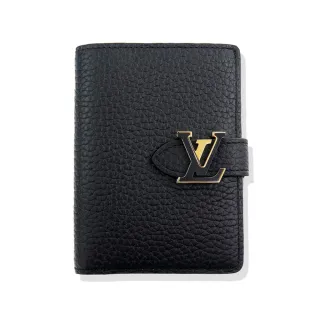 【Louis Vuitton 路易威登】M81561 經典粒面Taurillon牛皮金屬Logo直式對開名片夾零錢短夾(黑色)