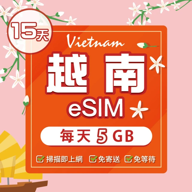 環亞電訊 eSIM越南15天（軍用電信）每天5GB(eSIM 24H自動發貨 免等待免換卡 軍用電信 越南 越南網卡)