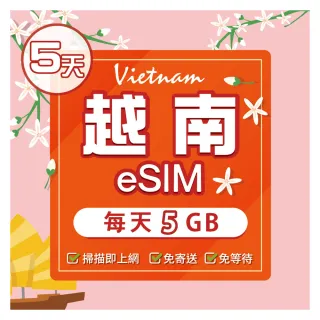 【環亞電訊】eSIM越南05天（軍用電信）每天5GB(eSIM 24H自動發貨 免等待免換卡 軍用電信 越南 越南網卡)