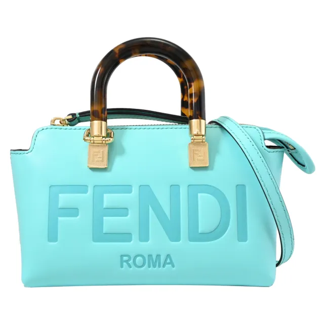 【FENDI 芬迪】BY THE WAY MINI 經典大LOGO壓紋琥珀提把迷你手提包兩用包(亮藍)