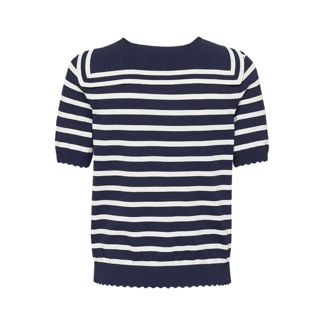 【ILEY 伊蕾】海軍風條紋縲縈針織上衣(深藍色；M-2L；1241375005)