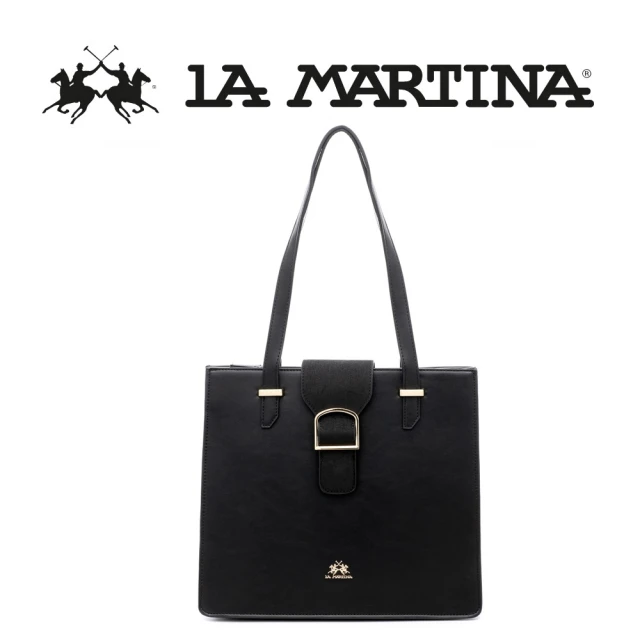 LA MARTINA 義大利原裝進口 頂級皮革金標拖特包 1258T(黑色)