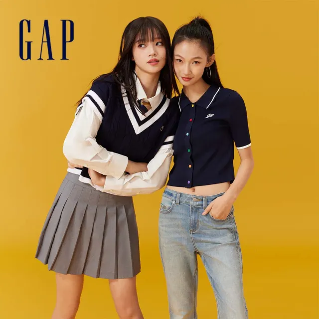 【GAP】女裝 Logo翻領短袖針織衫-多色可選(873677)