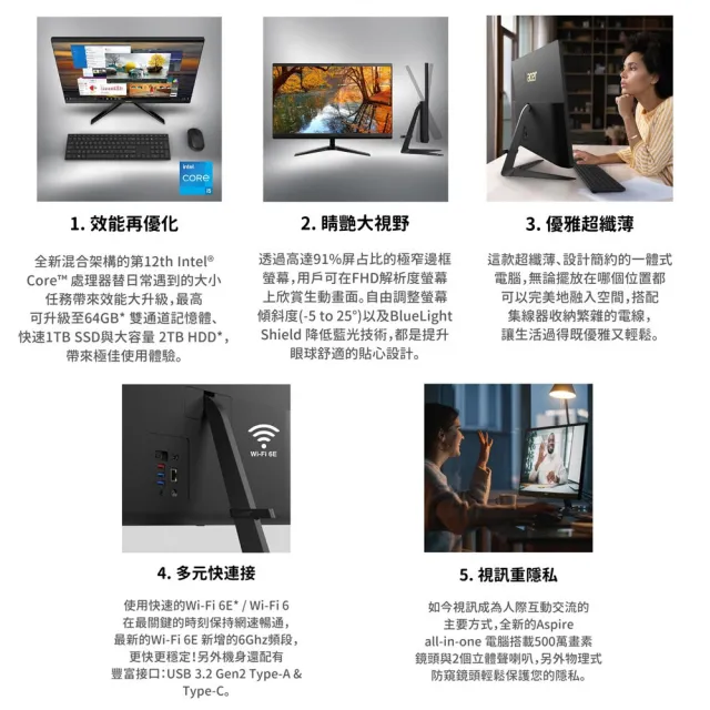 【Acer 宏碁】27型i5液晶電腦(Aspire C27-1700/i5-1235U/16G/512G SSD/W11)