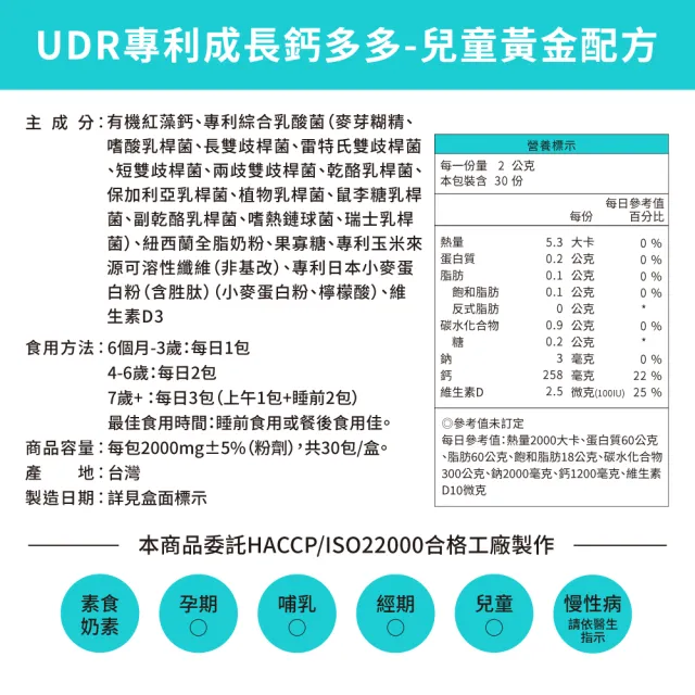 【UDR】專利成長鈣多多-兒童黃金配方x6盒◇關鍵成長(30包/盒)
