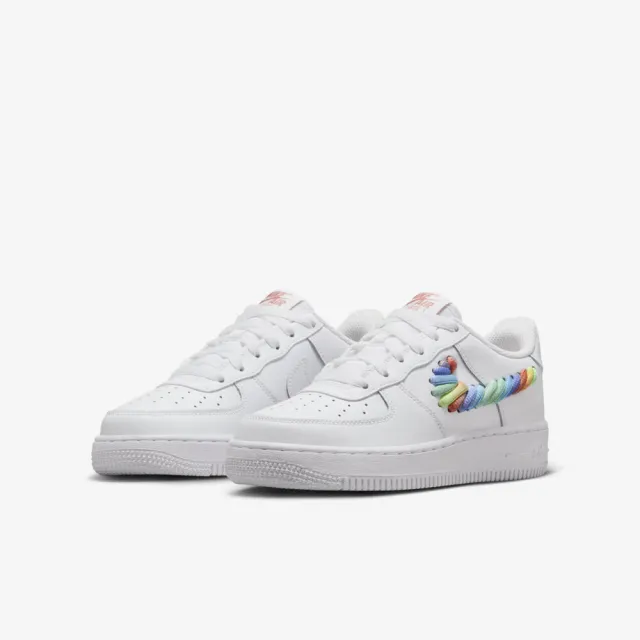 【NIKE 耐吉】Air Force 1 Lv8 1 GS 大童 休閒鞋 經典 彩虹編織 穿搭 白彩(FQ4948-100)