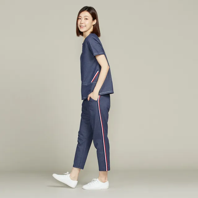 【YVONNE 以旺傢飾】出清品 鋅纖維仿牛仔彈性短袖上衣(丈青)