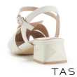 【TAS】寬版編織護趾羊皮中跟鞋(米白)