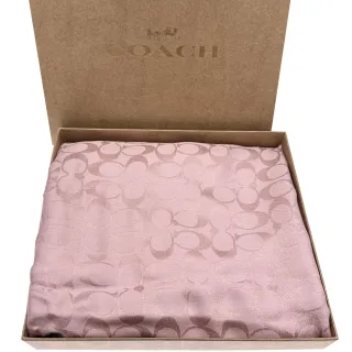 【COACH】櫻花粉金屬質感滿版C LOGO莫代爾混織羊毛圍巾禮盒