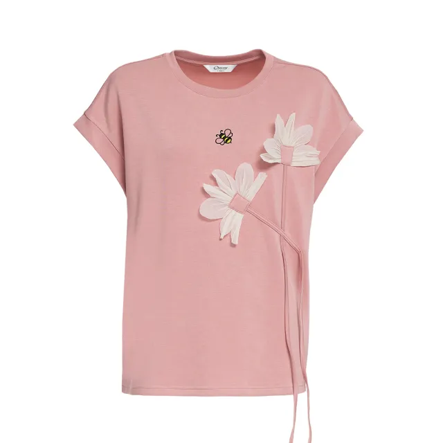 【OUWEY 歐薇】浪漫甜美立體花朵縲縈上衣(粉色；S-M；3242171212)
