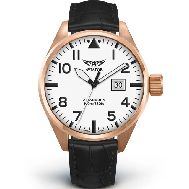 【AVIATOR 飛行員】AIRACOBRA P42 飛行風格 腕錶 男錶 手錶 玫瑰金色(V.1.22.2.152.4)