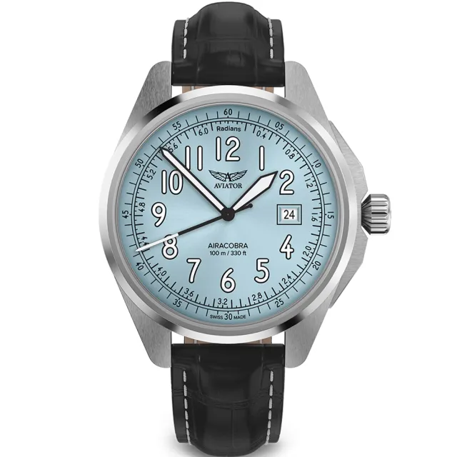 【AVIATOR 飛行員】AIRACOBRA P43 TYPE A 飛行風格 腕錶 手錶 男錶 冰藍色(V.1.38.0.328.4)