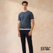 【SST&C 新品９折】深藍底橫條紋棉麻短袖針織衫1112403001