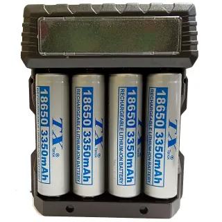 【TX 特林】鋰充電池186504入+四槽充電器(3350-4+4USB)