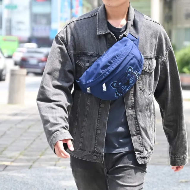 【KENZO】經典LOGO電繡虎頭帆布三用後背包胸口包腰包(深藍)