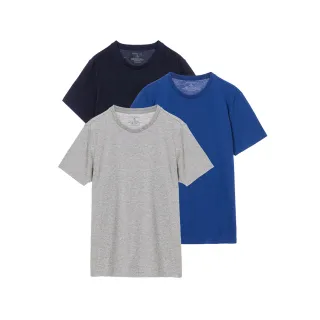 【GIORDANO 佐丹奴】男裝純棉圓領短袖T恤-三件裝(56 灰X海軍藍X寶藍)