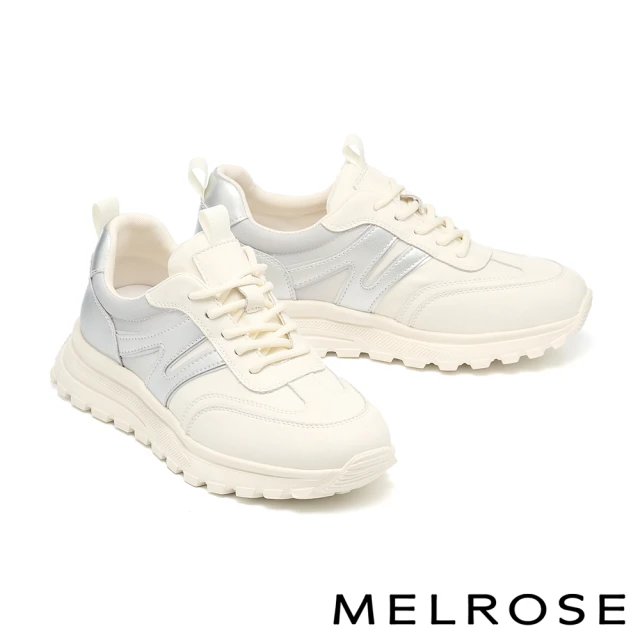 MELROSE 美樂斯 簡約日常異材質拼接綁帶厚底休閒鞋(銀