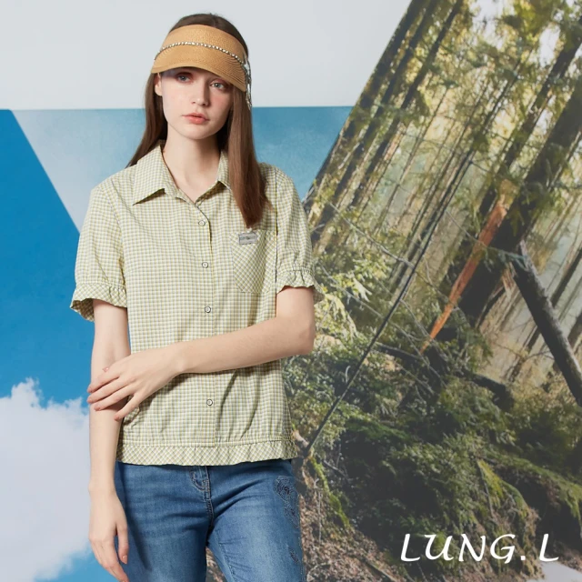 LUNG.L 林佳樺 LP21A 黃綠色細格紋棉質短袖女裝上衣(春夏新品)