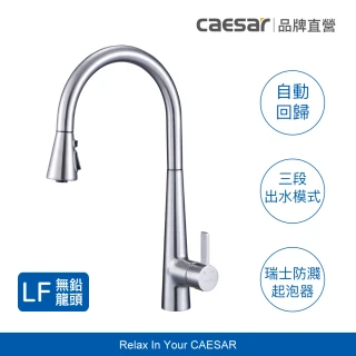 【CAESAR 凱撒衛浴】無鉛立式伸縮廚房龍頭-不鏽鋼絲光色 K905CSL(含基本安裝 / 抽拉式水龍頭)