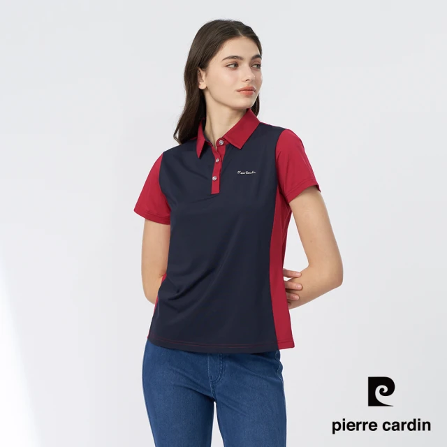 pierre cardin 皮爾卡登 女款 吸濕排汗撞色短袖polo衫-紅藍色(4247202-78)