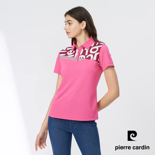 pierre cardin 皮爾卡登 女款 吸濕排汗數位印花短袖polo衫-桃紅色(4247201-75)