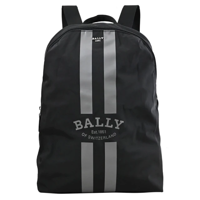 BALLY 經典LOGO雙色條紋摺疊尼龍附大萬用袋旅用包後背包禮盒組(黑)