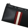 【BALLY】BERYER 經典紅白紅條紋織帶小牛皮手拿包手提包萬用包(黑)