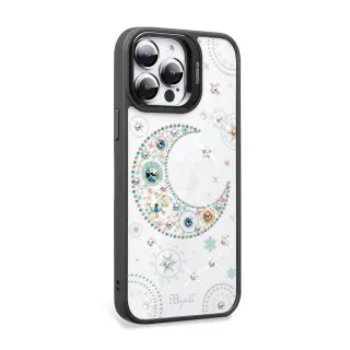 【apbs】iPhone 15系列 軍規防摔隱形立架手機殼(星月-黑框)