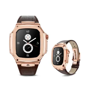 【Golden Concept】Apple Watch 45mm 保護殼 ROL45 玫瑰金錶殼/棕皮革錶帶(Royal Leather)