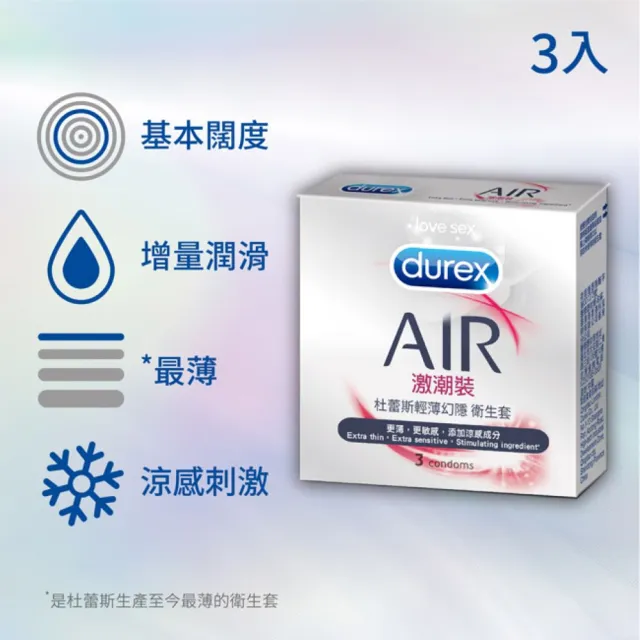 【Durex杜蕾斯】AIR輕薄幻隱激潮裝衛生套3入(保險套/保險套推薦/衛生套/安全套/避孕套/避孕)