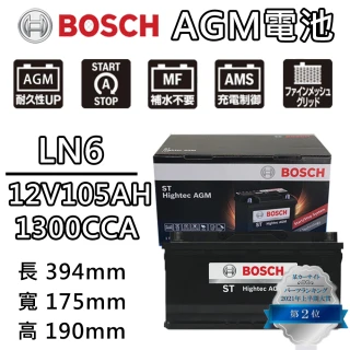 【BOSCH 博世】LN6 AGM 105AH 汽車電瓶怠速熄火 油電車電池