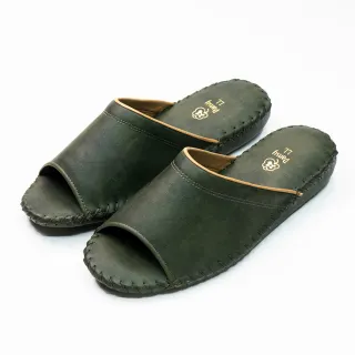 【PANSY】日本 經典款 男士手工舒適柔軟皮革 室內鞋 拖鞋 防滑拖鞋(墨綠色)