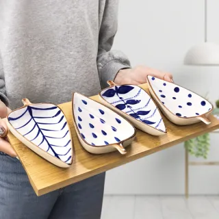 【Beroso 倍麗森】北歐風手工釉下彩繪製葉片陶瓷餐碟禮盒組(味碟/點心盤/盤子/)