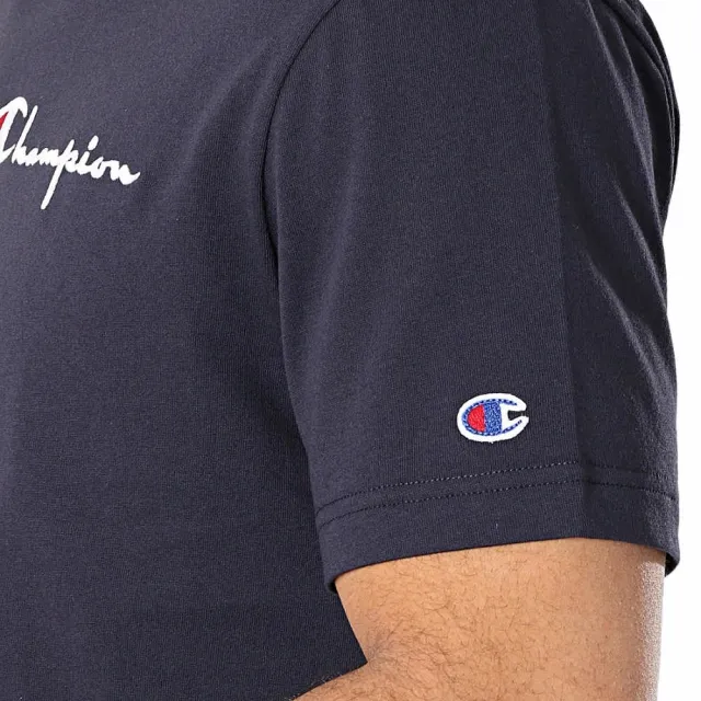 【Champion】champion 歐版 印刷電繡logo 短袖T恤 深藍色(歐版上衣 質感優良)