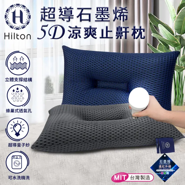 【Hilton 希爾頓】科技美學超導石墨烯5D涼爽透氣止鼾枕/買一送一(枕頭/透氣枕/護頸枕/能量枕)