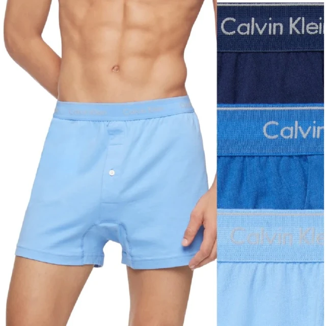 Calvin Klein 凱文克萊 3件組男純棉四角內褲 前開式鈕扣 內褲 男內褲(藍色組)