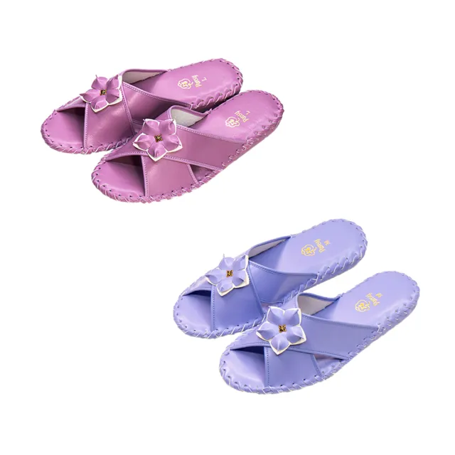 【PANSY】花朵款 女士 手工防滑舒適柔軟 皮革室內拖鞋  室內鞋 拖鞋 防滑拖鞋(紫色 9500)